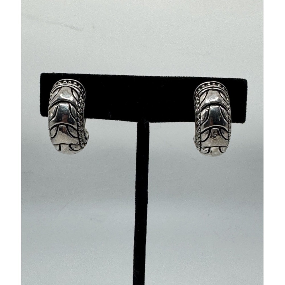 Silver Half Hoop Clip On Earrings Huggies Ethnic/Tribal design Brighton Style